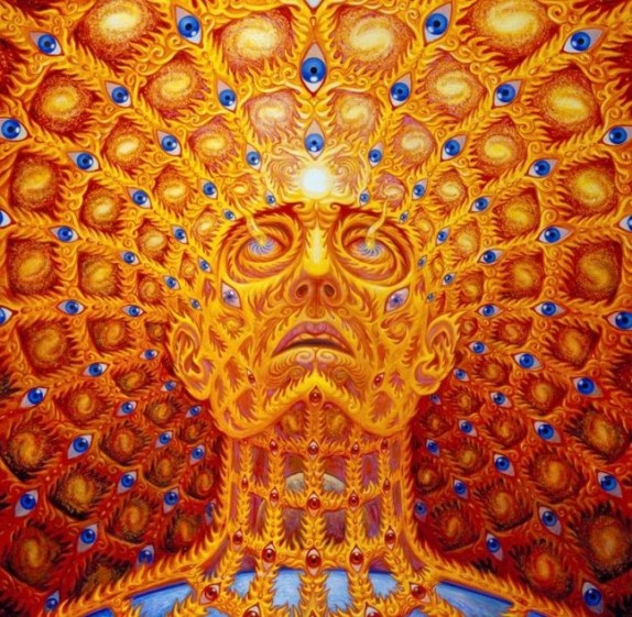 Alex Grey Art Portrait Face Looking Up EYES everywhere